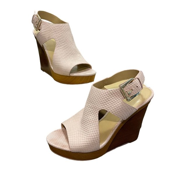 Michael Kors Josephine Wedge Soft Pink Leather Platform Sandals Womens 11M w/Box - Picture 1 of 12